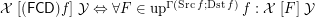 $ \mathcal{X} \mathrel{[(\mathsf{FCD}) f]} \mathcal{Y}   \Leftrightarrow \forall F \in \operatorname{up}^{\Gamma (\operatorname{Src} f ; \operatorname{Dst}   f)} f : \mathcal{X} \mathrel{[F]} \mathcal{Y} $