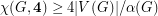 $ \chi(G,\mathbf{4}) \geq 4|V(G)|/\alpha(G) $