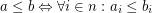 $ a\le b\Leftrightarrow \forall i\in n:a_i\le b_i $