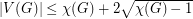 $ |V(G)|\leq \chi(G)+2\sqrt{\chi(G)-1} $