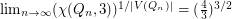 $ \lim_{n \rightarrow \infty} (\chi(Q_n,3))^{1 / |V(Q_n)|} = (\frac{4}{3})^{3/2} $