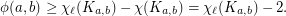 \[\phi(a,b)\geq \chi_\ell(K_{a,b}) - \chi(K_{a,b}) = \chi_\ell(K_{a,b}) -2.\]