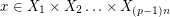 $ x \in X_1 \times X_2 \ldots \times X_{(p-1)n} $